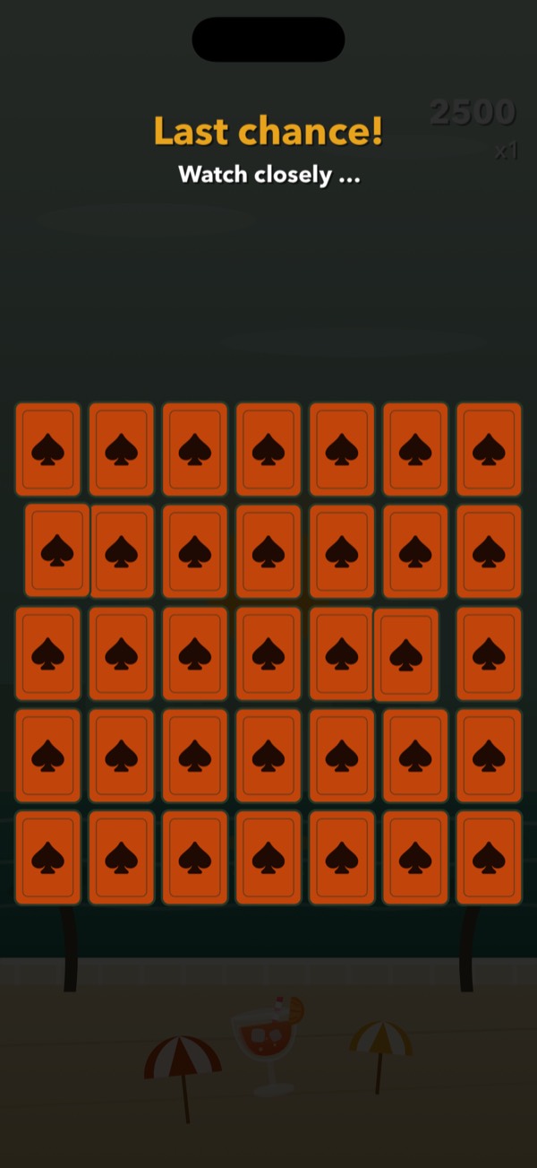 A grid of face-down playing cards under the heading “Last chance!”.